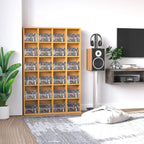 Beech wood CD storage cabinet with open grid compartments for discs