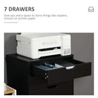 Black filing cabinet with open drawer and stacked drawers, on casters