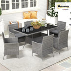 Outsunny 7-Piece Rattan Garden Set with Cushions, 6-Seater Garden Table and Chairs, Rattan Dining Set with 6
