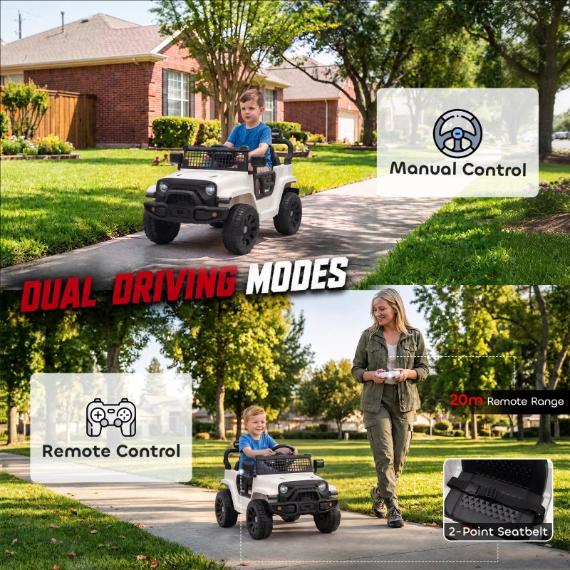 White electric kids ride-on car with rugged tires and front grille