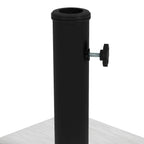 Black parasol pole mount on white base with adjustable knob and threaded rod