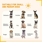 Dog pen size guide graphic with silhouettes of small and medium dog breeds