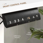 White desk control panel with LED display, up/down buttons, and memory presets 1–4