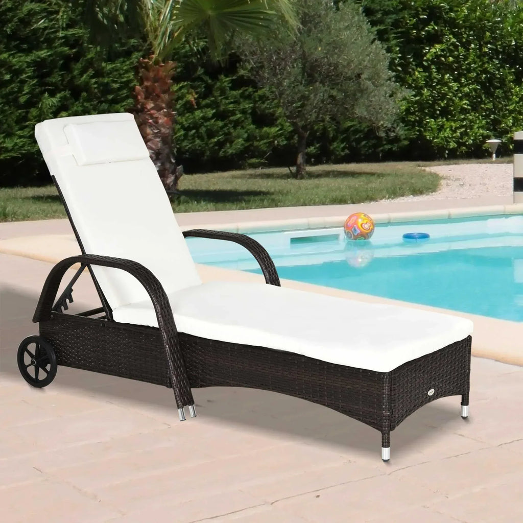 Brown Rattan Sun Lounger w/ Adjustable Steel Frame,200Lx73Wx56-103H cm - Bobobiy