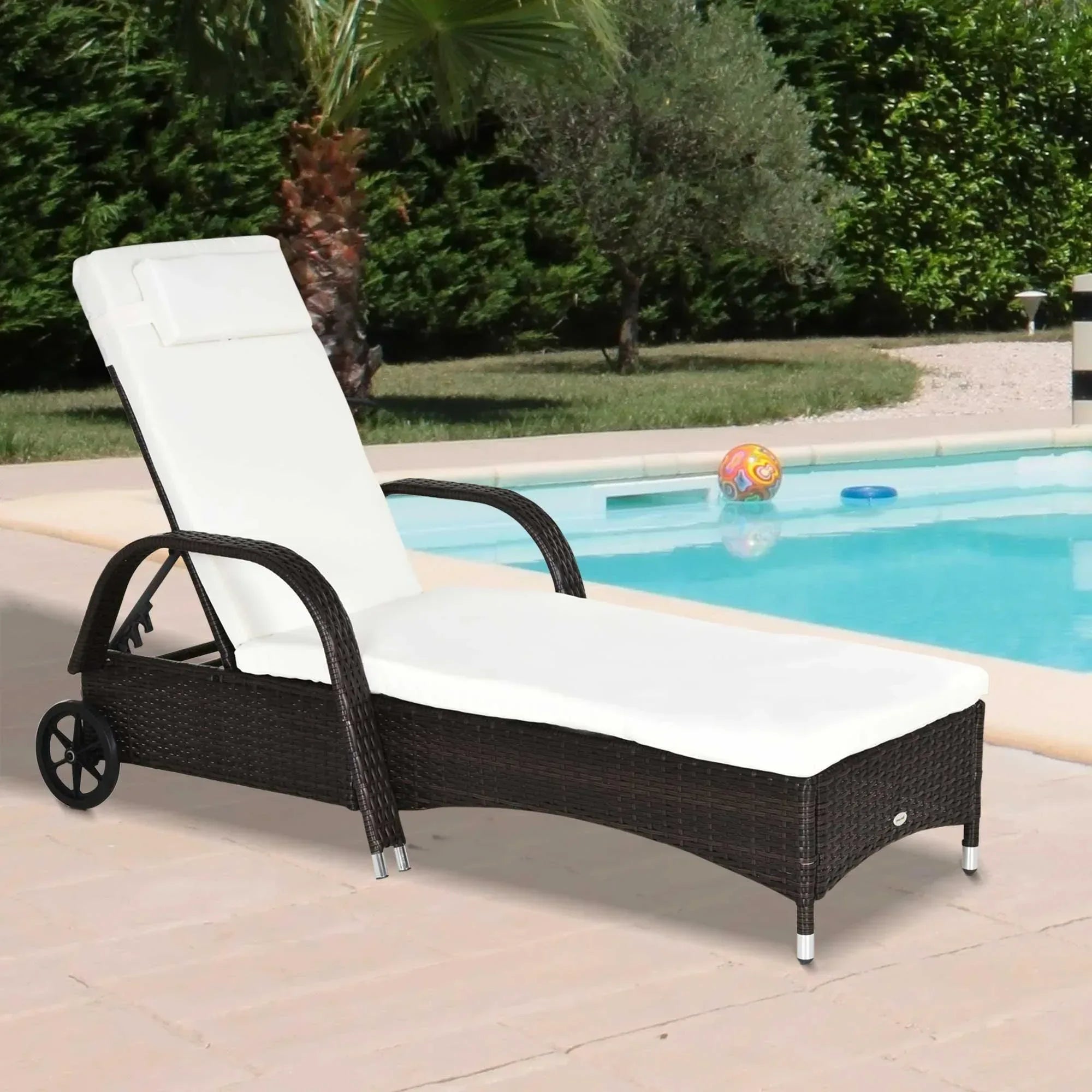 Brown Rattan Sun Lounger w/ Adjustable Steel Frame,200Lx73Wx56-103H cm - Bobobiy