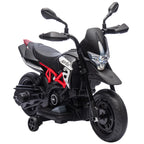 Black kids electric motorbike with front headlight and sporty red side accents