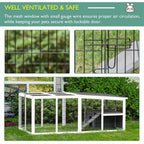 White ventilated wire small animal hutch with outdoor run and secure lockable doors