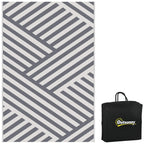 Reversible outdoor rug, grey and cream geometric chevron stripe pattern
