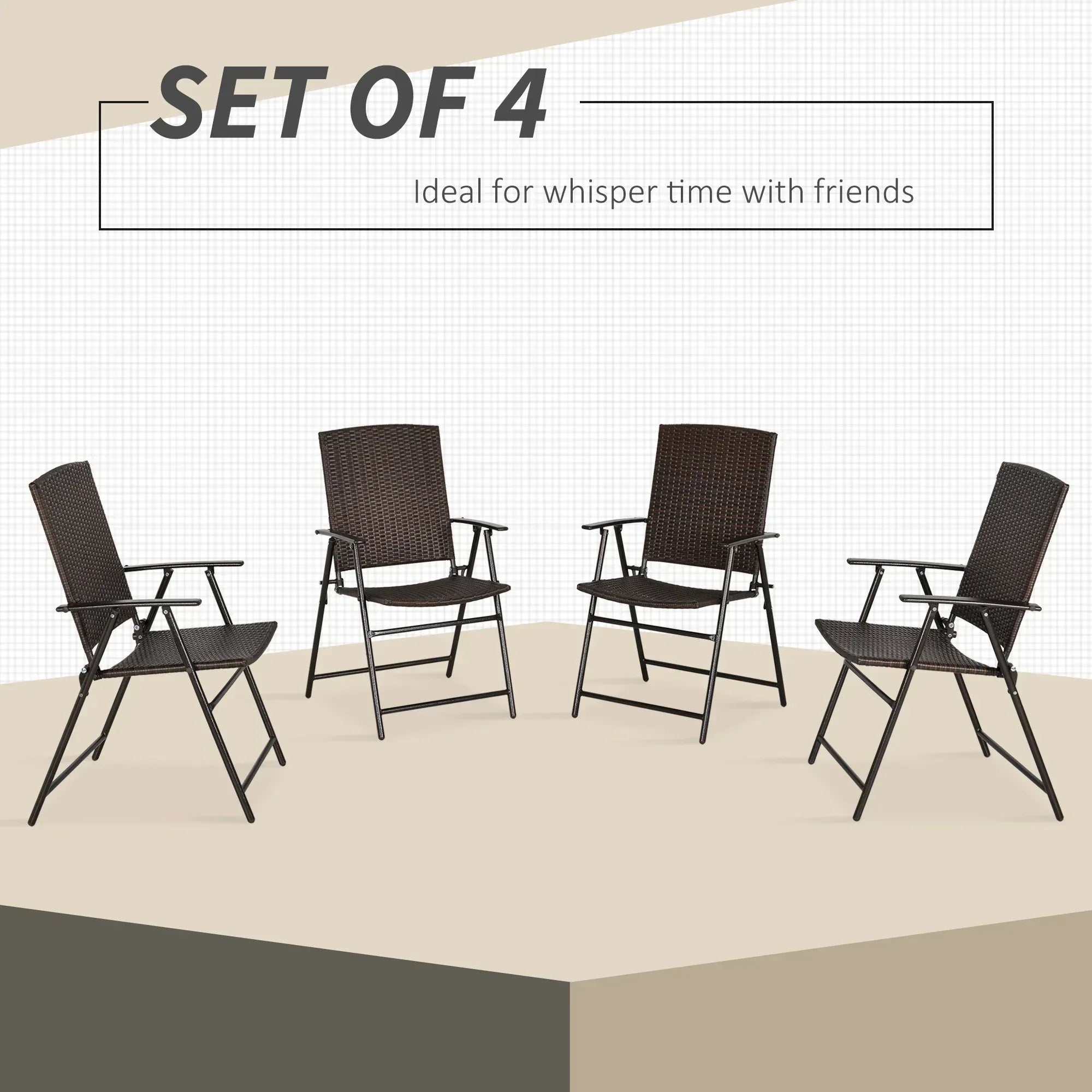 Set of Four Folding Rattan Seat Chairs - Brown - Bobobiy
