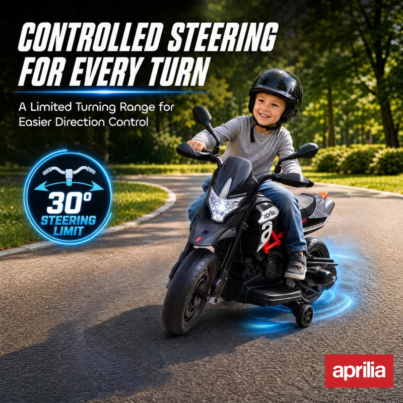 Black kids electric motorbike with headlight and blue steering control light