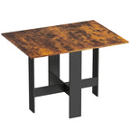 Rustic brown folding drop-leaf dining table with dark legs and textured wood top