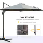 Dark grey offset cantilever parasol with 360° rotating base and pedal control
