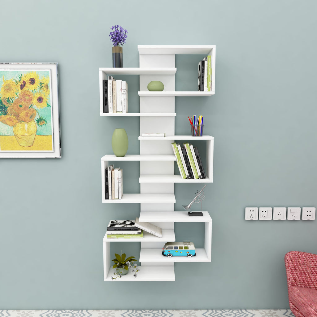 Floating Bookcase with Geometric Shelves Rozalin 161 cm Tall Wall Mounted Bookcase