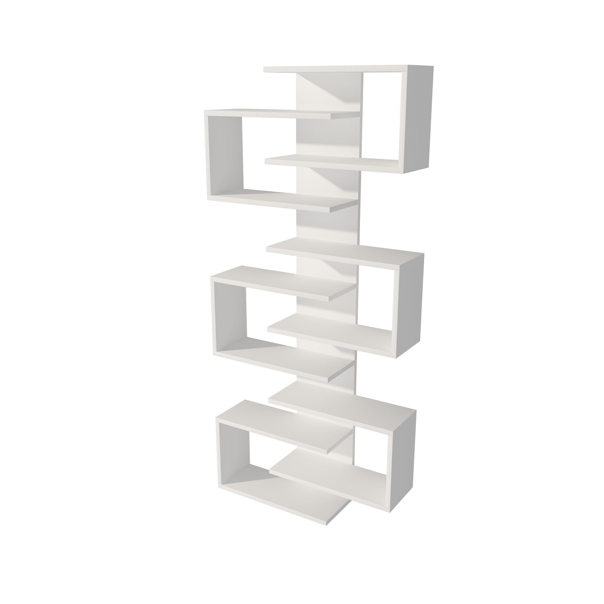 Floating Bookcase with Geometric Shelves Rozalin 161 cm Tall Wall Mounted Bookcase