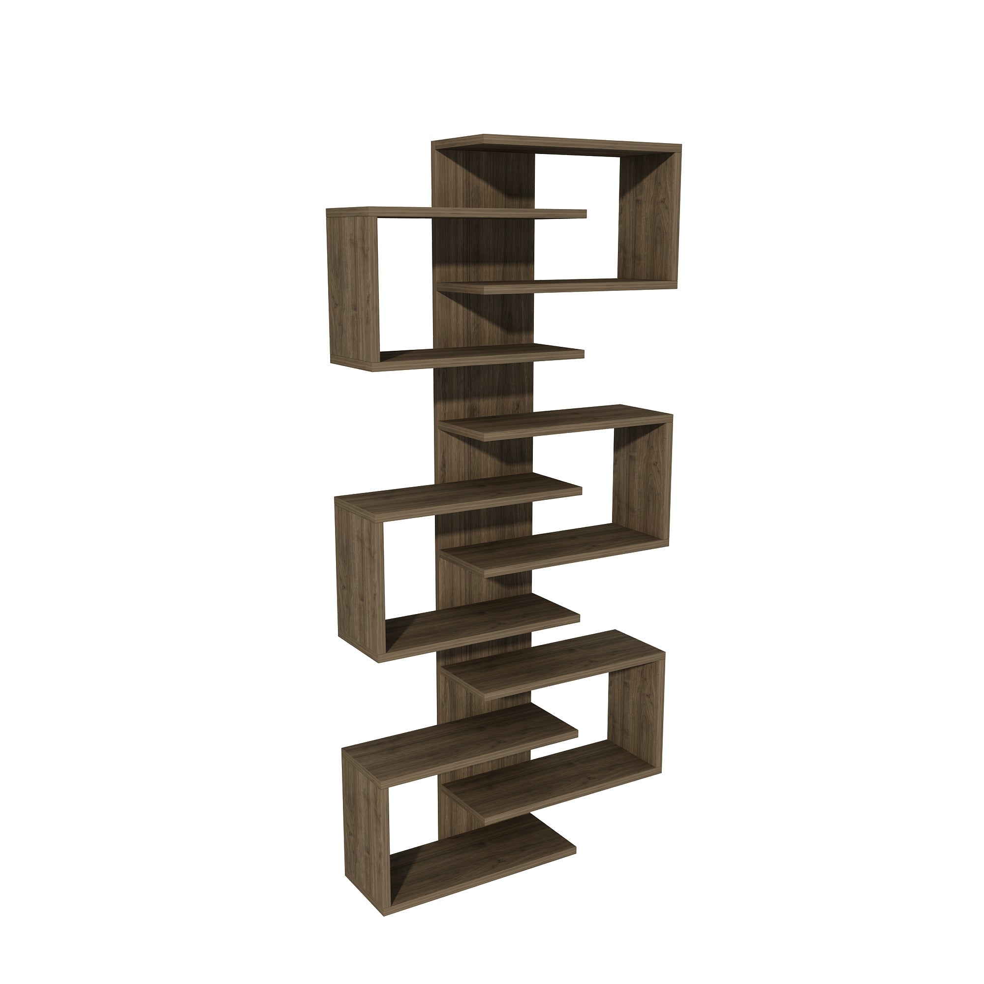 Floating Bookcase with Geometric Shelves Rozalin 161 cm Tall Wall Mounted Bookcase