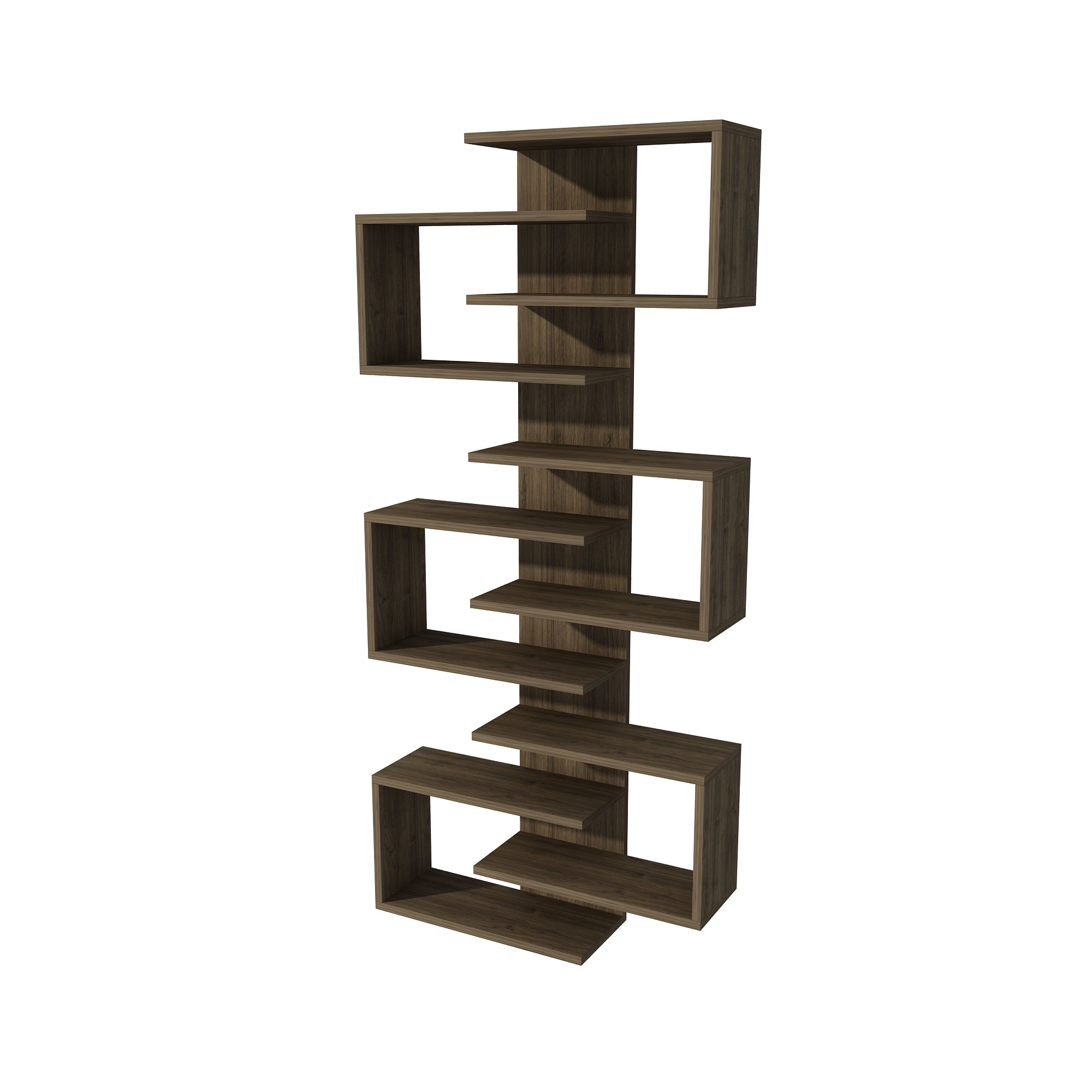 Floating Bookcase with Geometric Shelves Rozalin 161 cm Tall Wall Mounted Bookcase