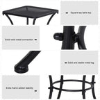 Black square bistro table with solid weld frame and arched metal legs