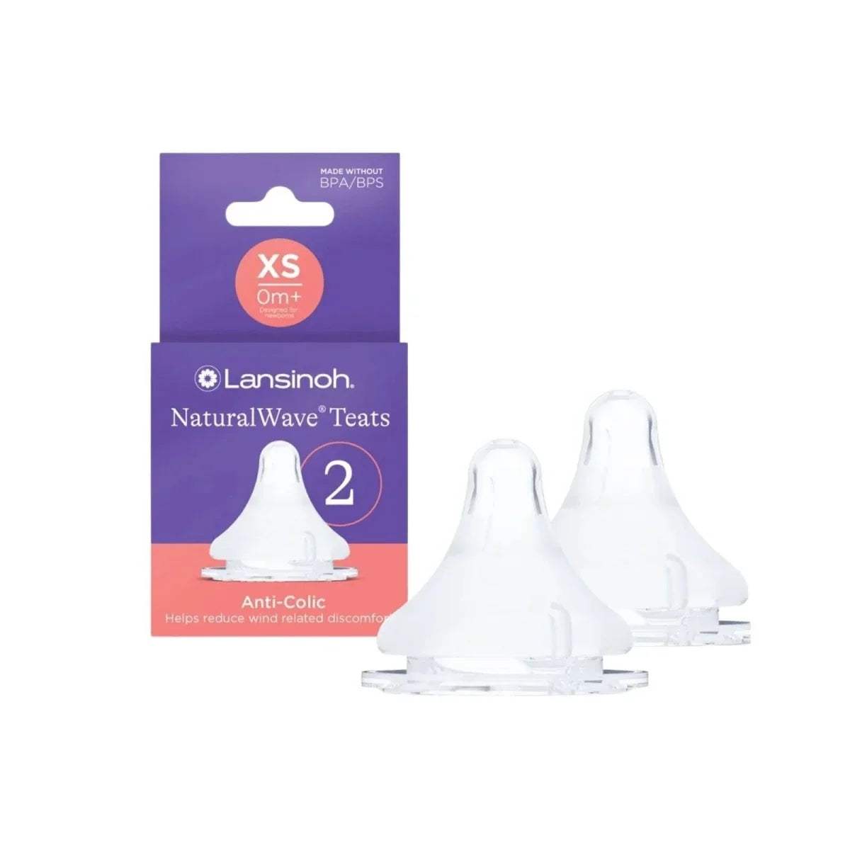 Breastfeeding bottle teats, clear silicone with anti-colic flow, 2-pack