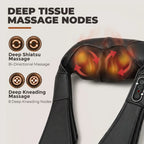 Black neck and shoulder massager showing deep kneading node area and heat effect