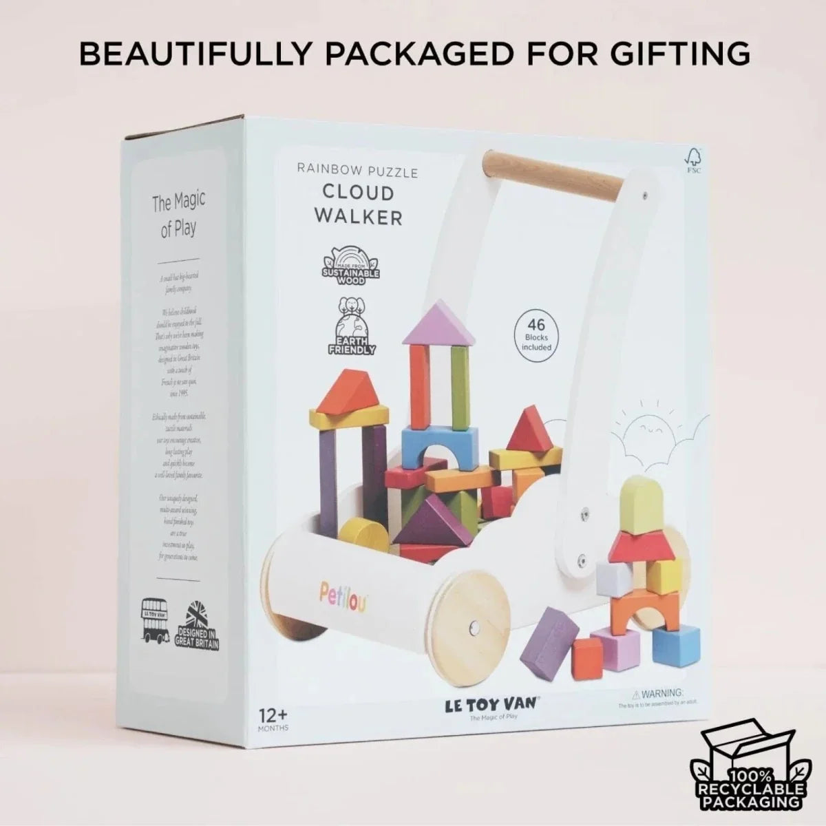 Le Toy Van Rainbow Cloud baby puzzle walker gift box, 46 block set