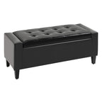 Black PU leather storage ottoman bench with tufted top and flipping lid