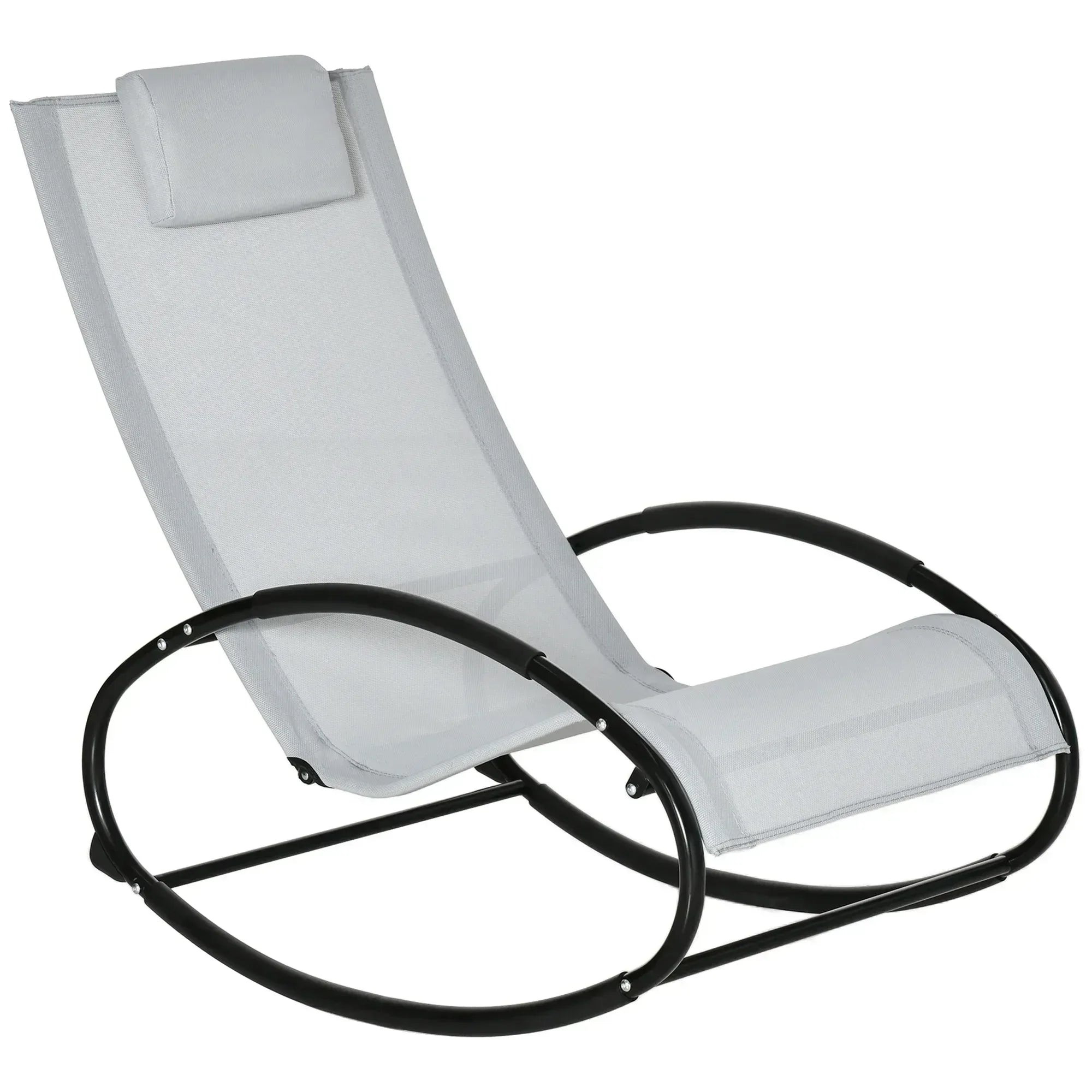 Outdoor Rocking Chair Sun Lounger Recliner Rocker with Texteline Fabric Patio Garden Relaxer with Pillow Grey - Bobobiy