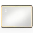 Black rectangle LED bathroom mirror with warm light border, front view
