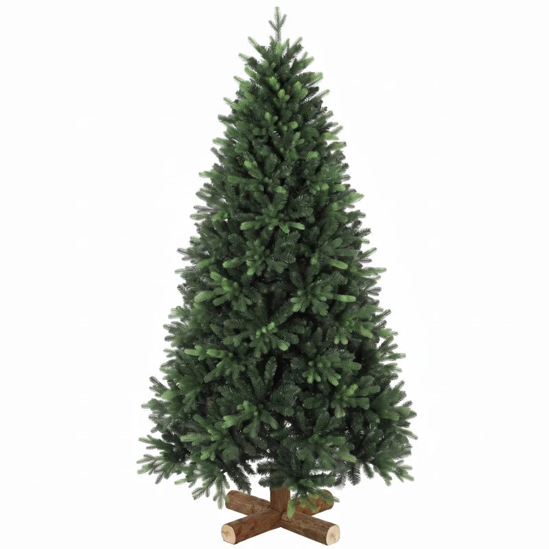 6 ft green artificial Christmas tree with hinged branches and wooden stand