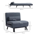 Dark grey convertible sleeper chair with adjustable backrest, pillow, and metal legs