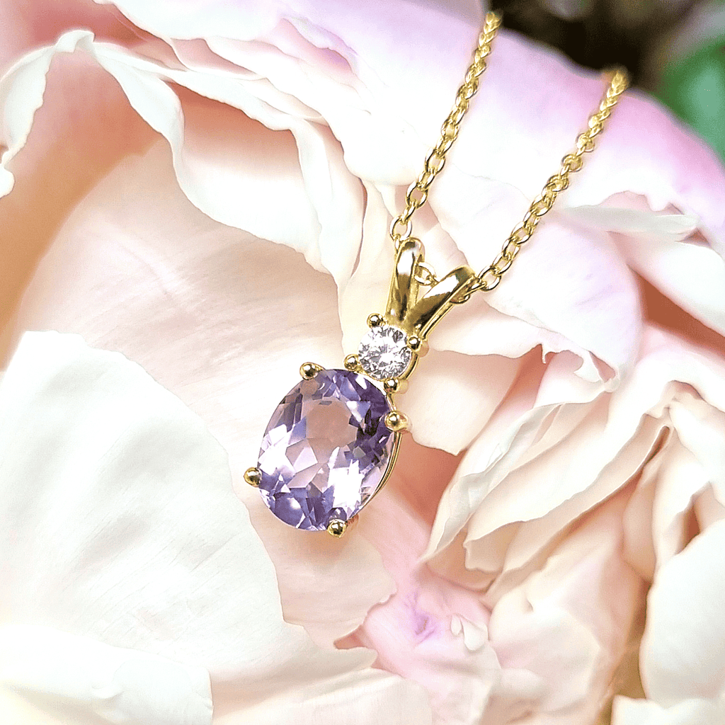 Gold vermeil amethyst pendant necklace with faceted oval center stone