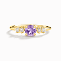 Gold vermeil five-stone ring with lavender oval center stone and small clear side stones