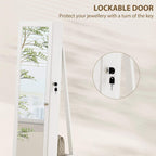 White lockable door jewelry cabinet with keyhole detail