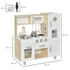 White kids wooden pretend play kitchen set with stove, sink, phone panel, and clock