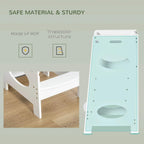 White MDF step stool tower with safety rail and oval cutout panels