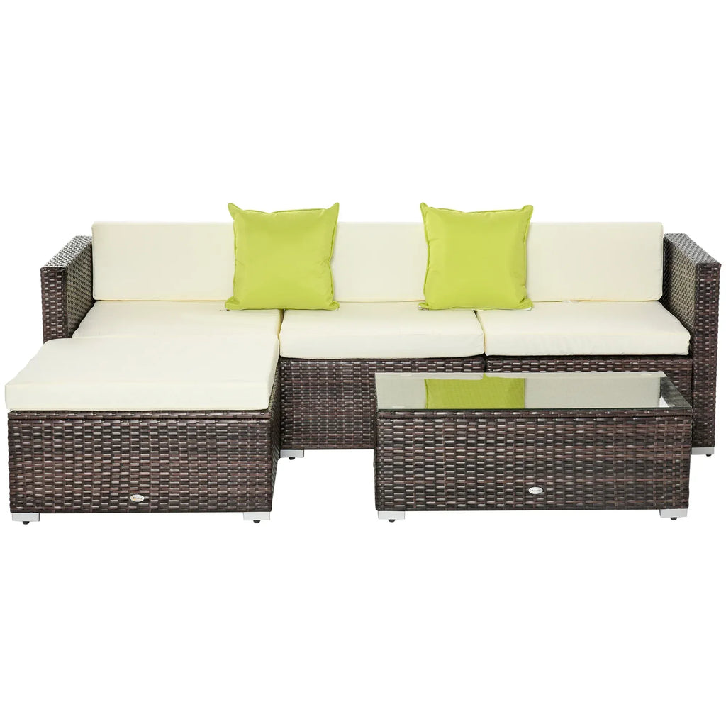 Rattan Corner Sofa Set 4-Seater Outdoor Garden Sofa for Patio - Brown - Bobobiy