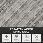 Grey woven rattan-style dining table surface close-up with diagonal slat pattern