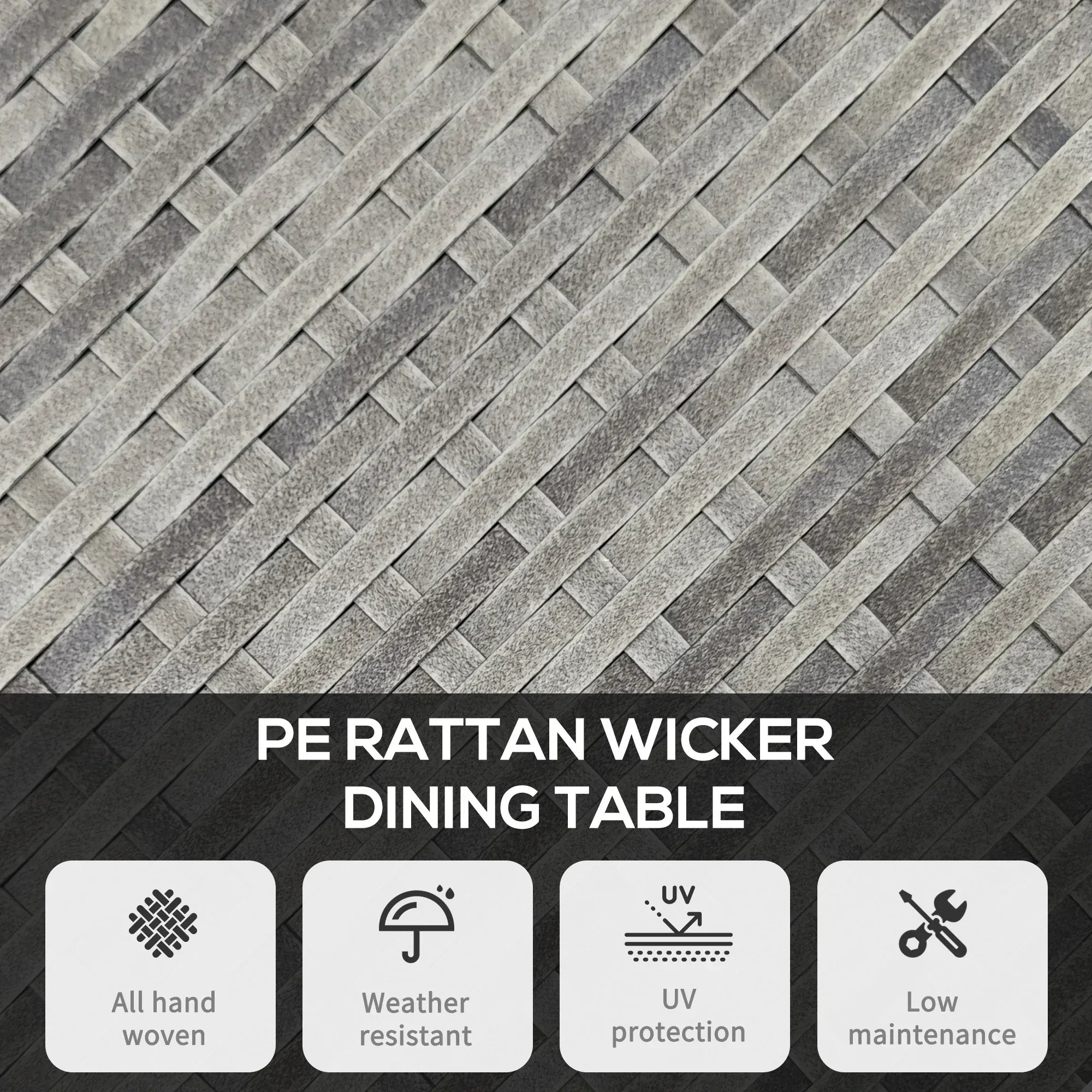 70cm Four-Person Wood-Effect Rattan Table - Grey - Bobobiy