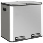Stainless steel double kitchen bin with two pedal lids, soft-close