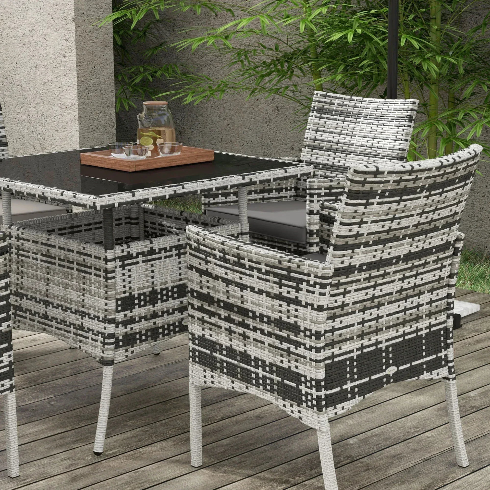 Five-Pieces Rattan Dining Set - Mixed Grey - Bobobiy