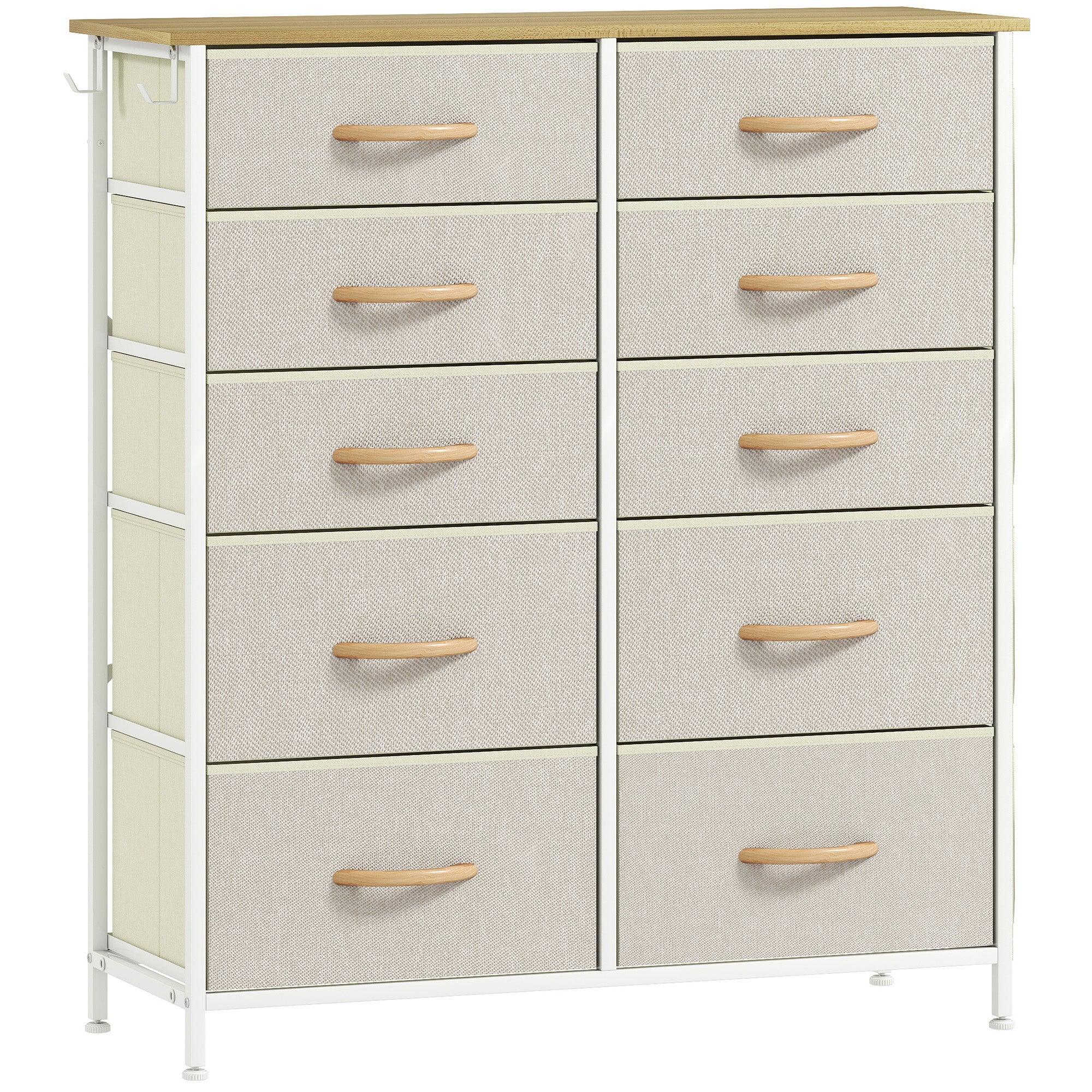 Chest of Ten Fabric Drawers - Beige - Bobobiy