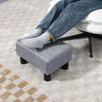 Grey linen ottoman footstool cube with black legs, upholstered sides