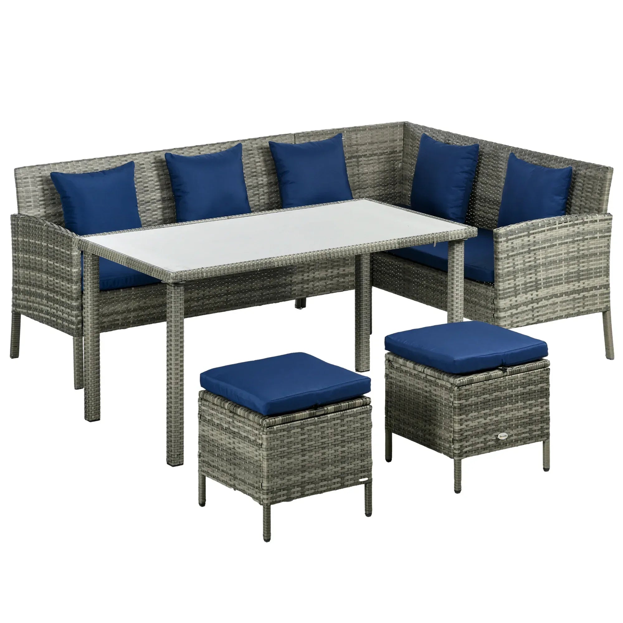 5 Pieces Rattan Garden Furniture Set with Dining Table, Cushions - Dark Blue - Bobobiy