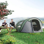 Dark green and gray 4-person pop-up camping tent with side window and open entrance