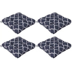 4-piece outdoor seat cushion pillows set, navy blue with white trellis pattern, tie loops