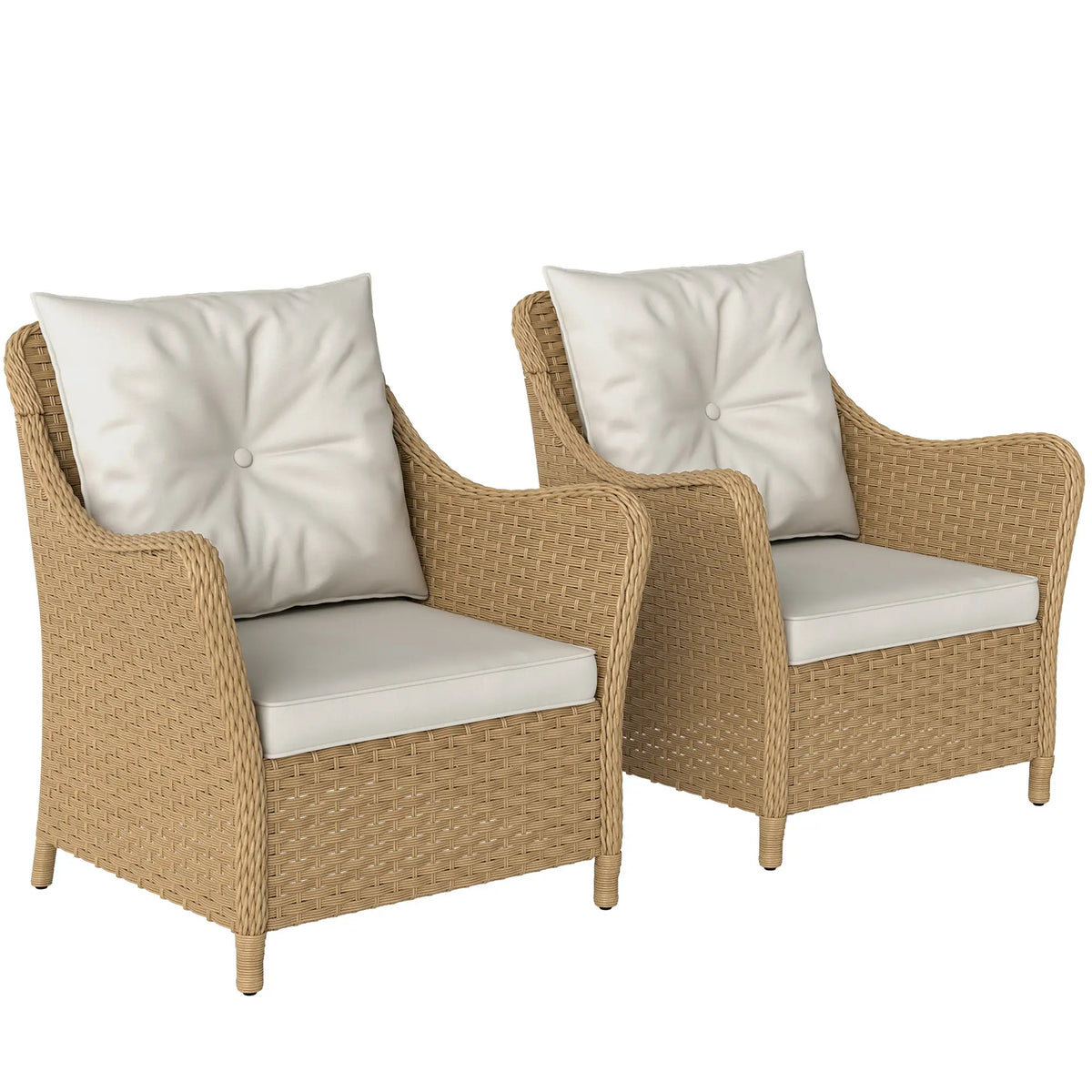 Outsunny Rattan Garden Chairs Set of 2, Outdoor Rattan Chairs with Cushions, Armrests and High Back, PE Wicker Garden