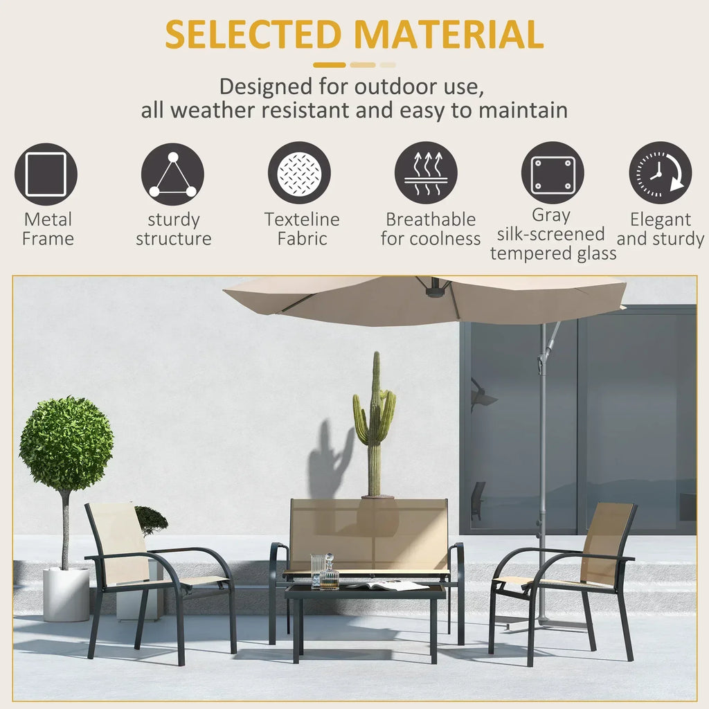 Four-Piece Curved Steel Garden Dining Set - Beige/Grey - Bobobiy