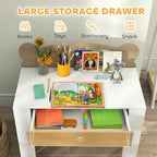 Kids desk and chair set with large storage drawer and bear-themed chair design