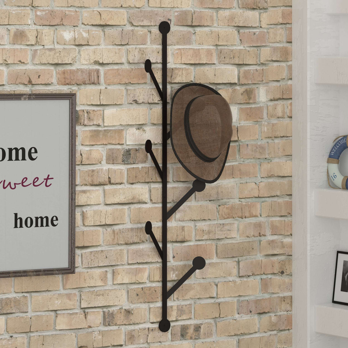 Ponpon metal hanger with wall-mounted hooks for hats