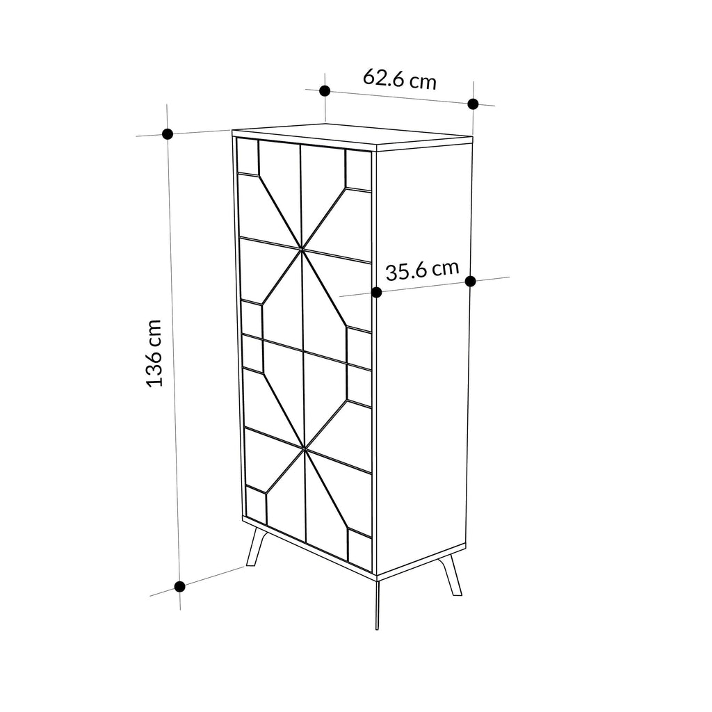 White cabinet dimensions: 62.6 cm wide, 35.6 cm deep, 136 cm high