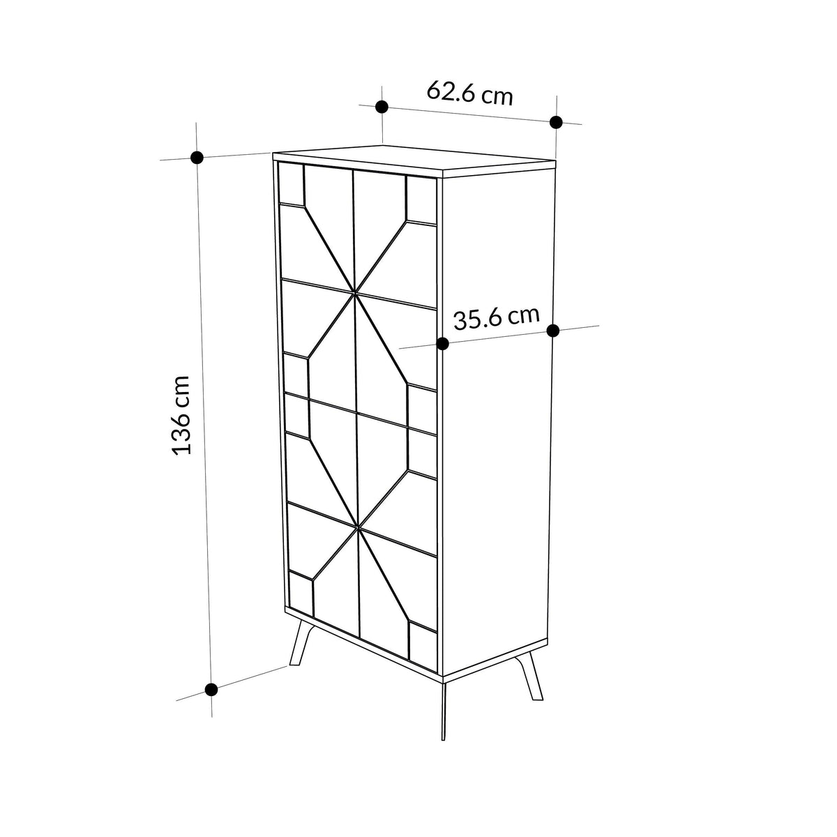 White cabinet dimensions: 62.6 cm wide, 35.6 cm deep, 136 cm high